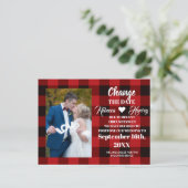 de datum van de bruinkool van buffalo plaid rustic aankondigingskaart (Staand voorkant)