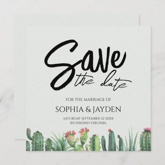 De datum waarop Cactus Waterverf Sage Garden Deser Save The Date (Voorkant / Achterkant)