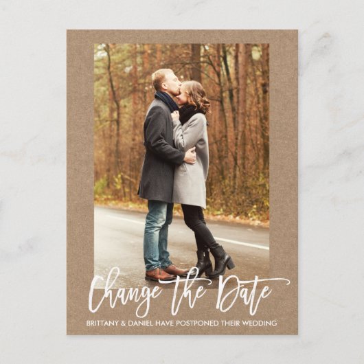 De datum wijzigen Photo Brush Script Kraft Briefkaart (Voorkant)