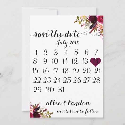 De datumagenda opslaan | Boho Floral Save The Date (Voorkant)