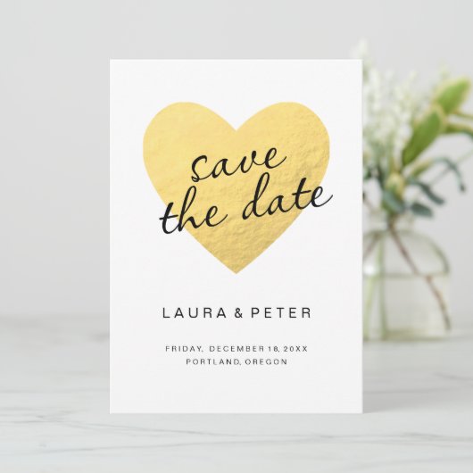 De datumkaart opslaan | goudhart save the date (Staand voorkant)