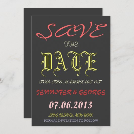 De datumuitnodigingsaankondiging opslaan Kaart (Voorkant / Achterkant)