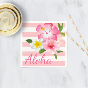 De de Roze Tropische Bloemen en Strepen van Aloha Servetten