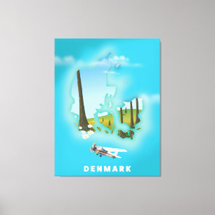 De Deense kaart illustreerde de reisposter. Canvas Afdruk