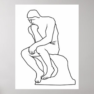De denker man standbeeld lijn kunst, Geïnspireerd Poster