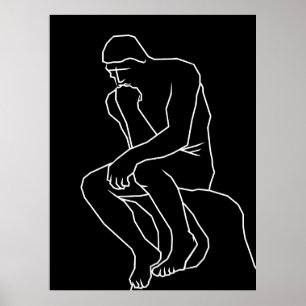 De denker man standbeeld lijn kunst, Geïnspireerd  Poster