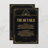 De details Art Deco 20s Black Gold Wedding Kaart (Voorkant / Achterkant)