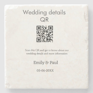 De details bruiloft website scan QR voeg paar naam Stenen Onderzetter