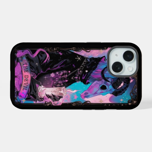 De Devil Tarot Kaart Witchy Vibes iPhone case 15 Hoesje (Achterkant horizontaal)