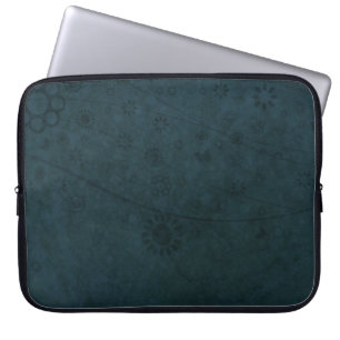 De diep Blauwe Retro Samenvatting van Bloemen en v Laptop Sleeve