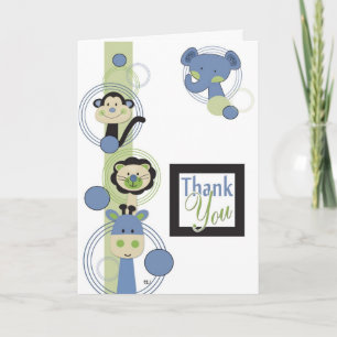 De Dieren van de safari in Blauw & Groen danken u Bedankkaart