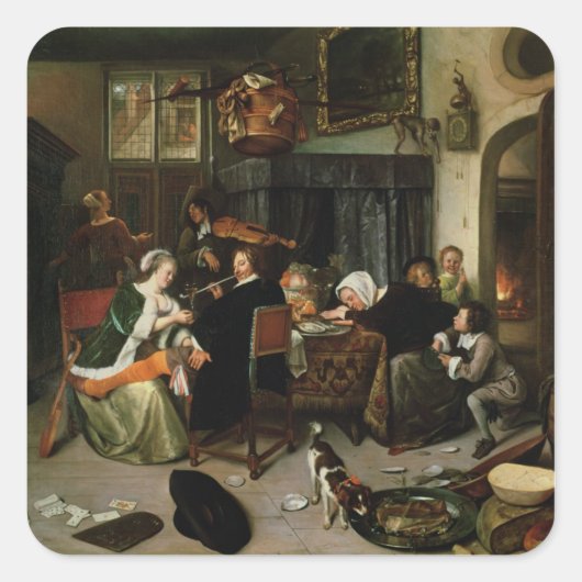 De disolute Household, 1668 Vierkante Sticker (Voorkant)
