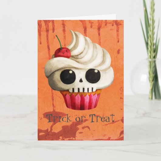 De Dodelijke Schedel Cupcake van Halloween Kaart (Voorkant)
