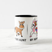 De Dog Mam Tunt voor tante. Tweekleurige Koffiemok (Center)