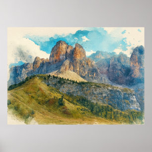 De Dolomieten Italië - Waterverfspatpainting Poster