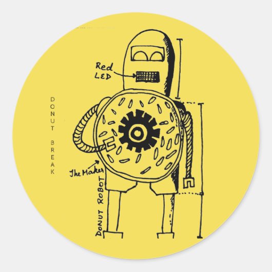 De Donut Robot Ronde Sticker (Voorkant)