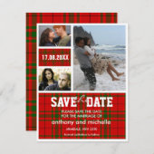 De douane tartan de bruiloft van het fotoblok bewa save the date (Voorkant / Achterkant)