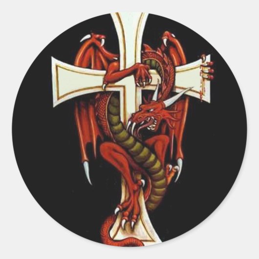 De draak en het kruis ronde sticker (Voorkant)