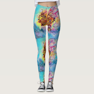 De DRAAK van het ZEE in Blauwe Gouden Gele Roze Leggings