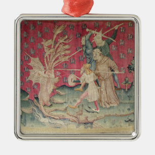 De draak vecht met de dienaren van God Metalen Ornament