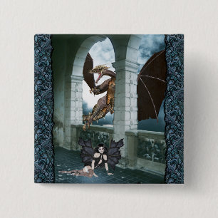 De drakenluier vierkante button 5,1 cm