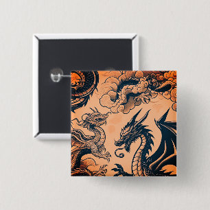 De Drakenoorlog Oranje Luchten Vierkante Button 5,1 Cm