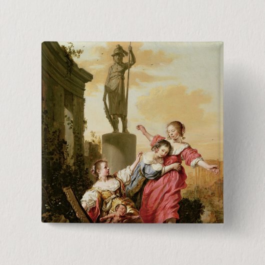 De drie aughters van Cecrops Vierkante Button 5,1 Cm (Voorkant)