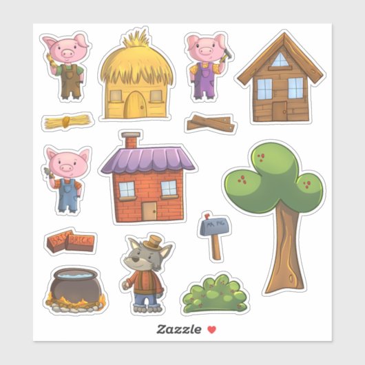 De drie kleine varkens sticker (Vel)