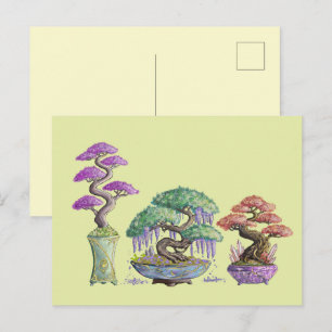 De drie kleurrijke bonsaivaasjes. briefkaart