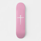 De drie spijkers, roze en wit kruis Christelijk Skateboard (Voorkant)