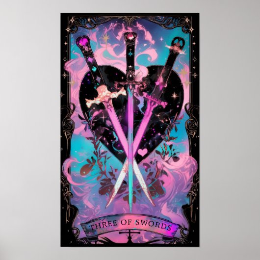 De Drie Zwaarden Tarot Kaart Witchy Poster (Voorkant)