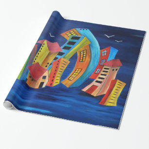 De drijvende stad cadeaupapier