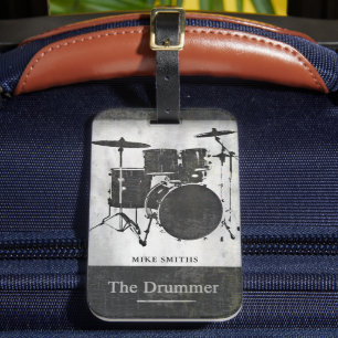 de Drummer van de rockband, zwart Bagagelabel