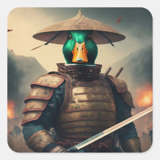 De Ducky Defender Vierkante Sticker (Voorkant)