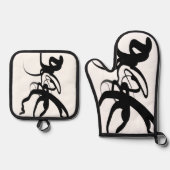 De duikers: Abstract Zwart & Wit Ovenwant & Pannenlap Set (Voorkant)