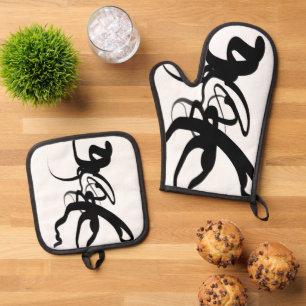 De duikers: Abstract Zwart & Wit Ovenwant & Pannenlap Set
