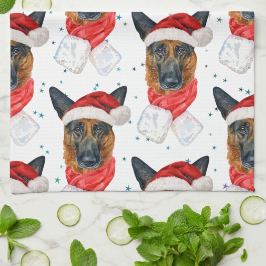 De Duitse herder Breed Dog Pattern sterft Kerstmis Theedoek (Gevouwen)