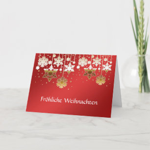 De Duitse sneeuwvlokken van Kerstmis op rood Feestdagen Kaart