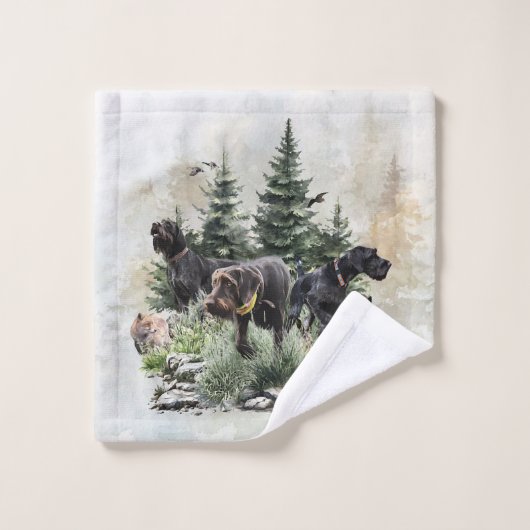 De Duitse Wirehaired Pointers, Art Bad Handdoek (Wasdoekje)