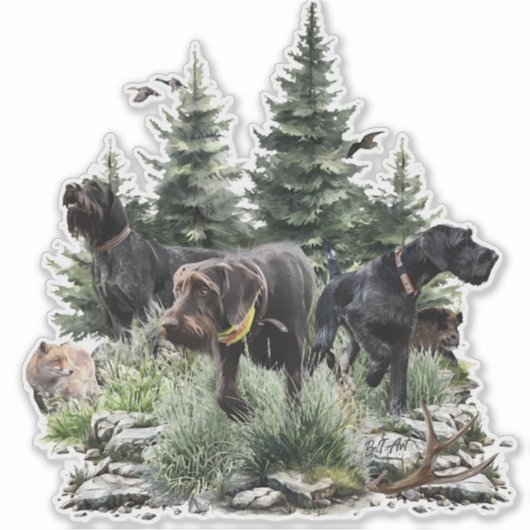 De Duitse Wirehaired Pointers, Art Sticker (Voorkant)