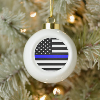 De dunne blauwe lijn xmas keramische bal ornament
