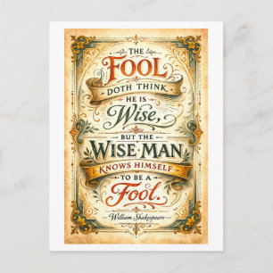 "De dwaas denkt dat hij wijs is" Shakespeare Briefkaart