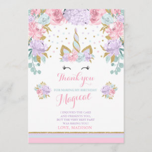 De eenhoorn dankt u kaardt Roze Gouden Magische Bedankkaart