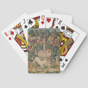 De eenhoorn is gevonden, middeleeuws tapijt pokerkaarten