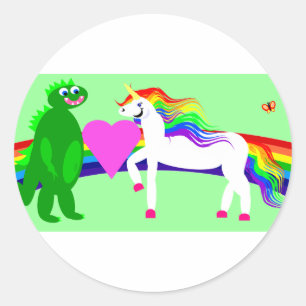 De Eenhoorn ziet de Dinosaurus Ronde Sticker