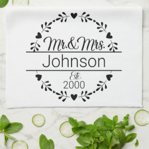 De eenvoudige heer Mrs Couple Name Monogram Kitche Theedoek