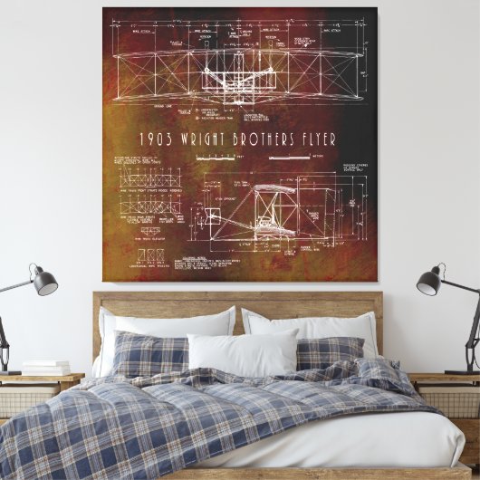 De eerste die Wright Bros Airplane Blueprint 1903  Canvas Afdruk (Insitu (Slaapkamer))