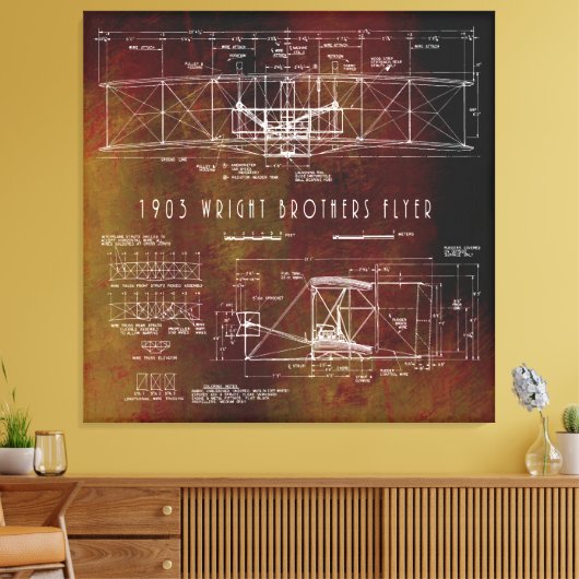De eerste die Wright Bros Airplane Blueprint 1903  Canvas Afdruk (Insitu (Woonkamer))