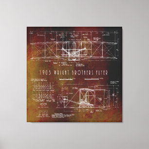 De eerste die Wright Bros Airplane Blueprint 1903 Canvas Afdruk