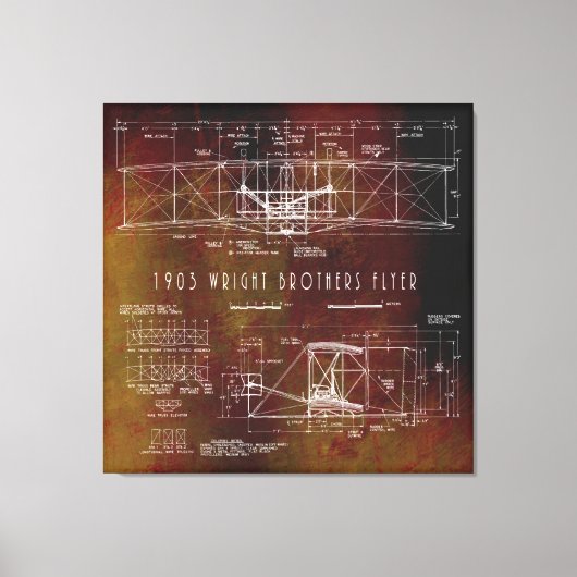 De eerste die Wright Bros Airplane Blueprint 1903  Canvas Afdruk (Voorkant)